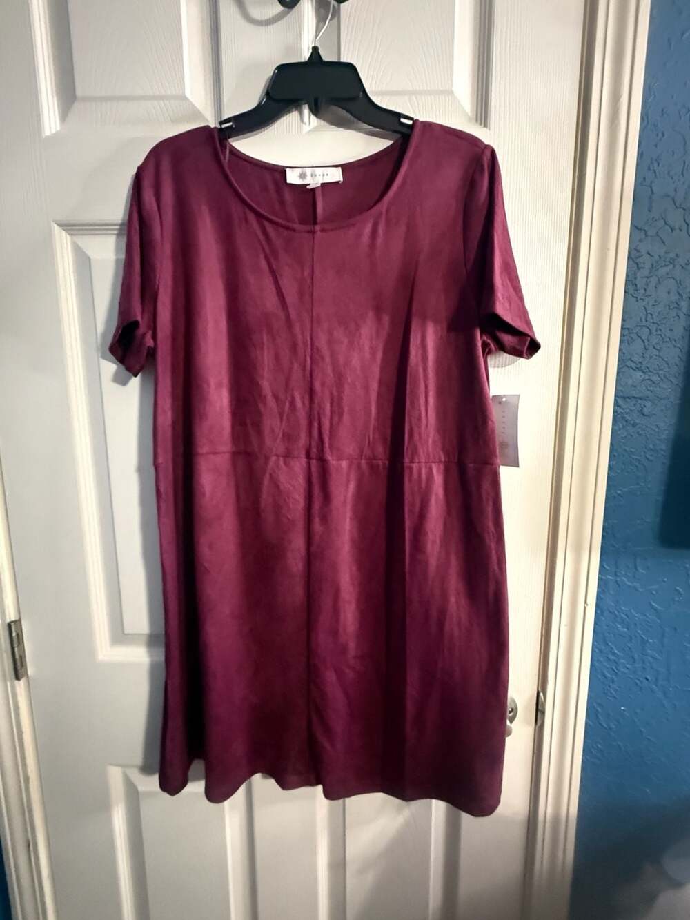 Fever Short Sleeve Crew Neck Faux Suede Fall Dress Bordeaux